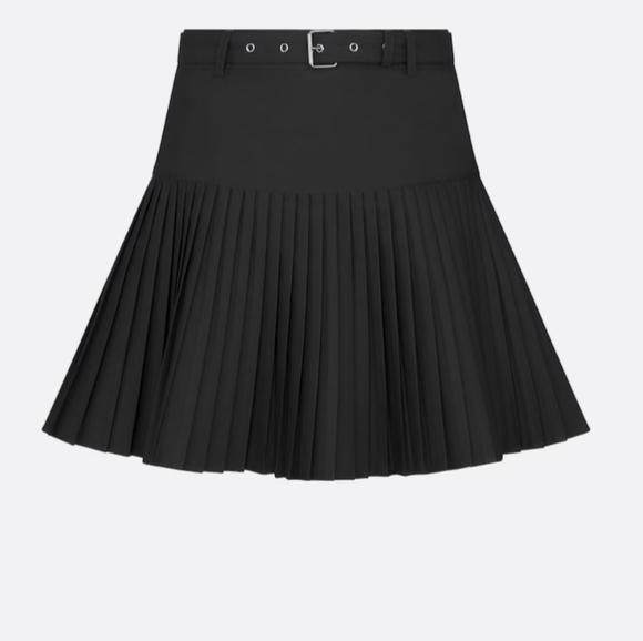 CHRISTIAN DIOR Black Flirty Drop Waist Cotton Mini Skirt w/ Pleats&belt Size 6 - Picture 2 of 14